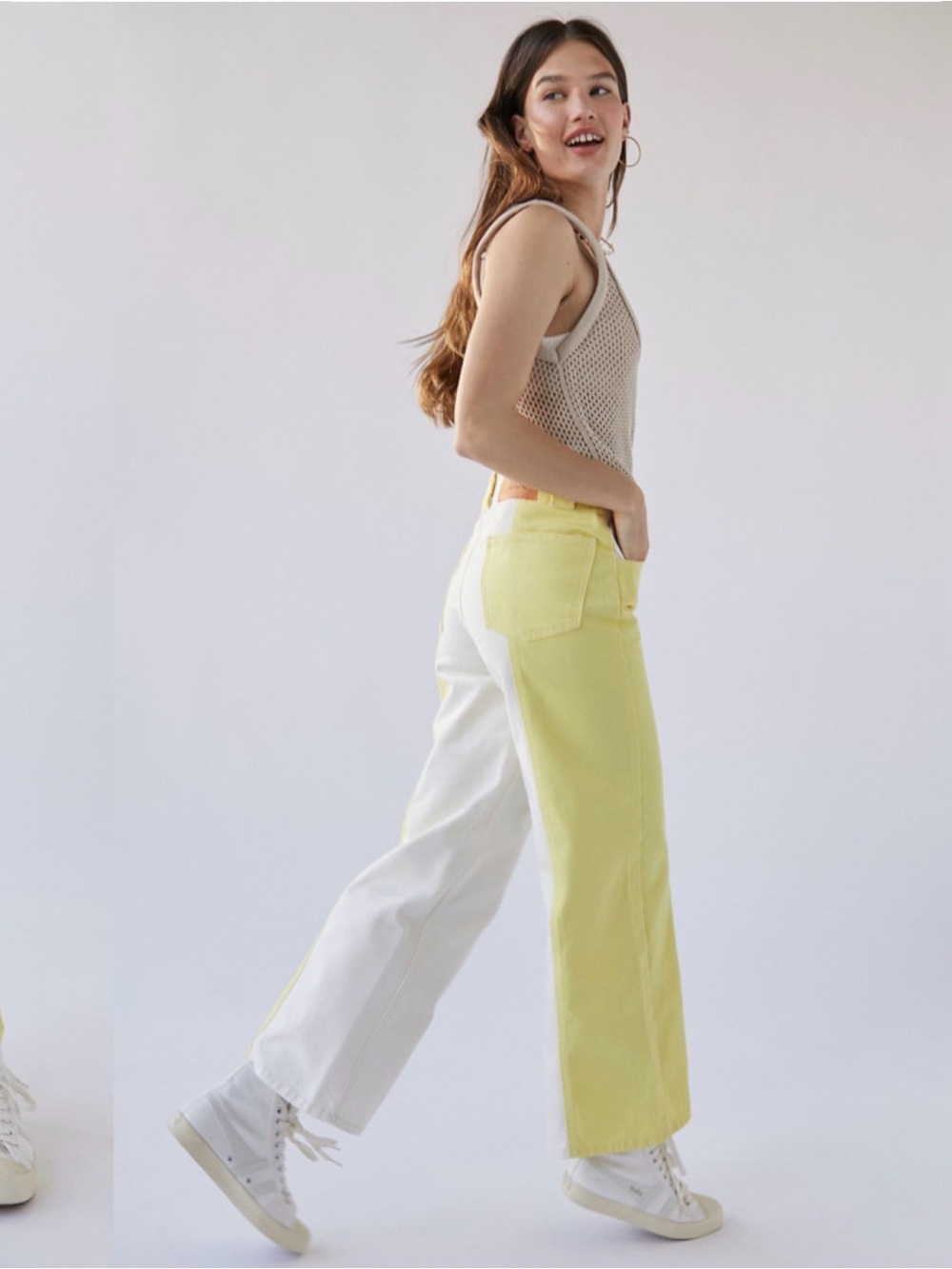 BDG Two-Tone Yellow and White Wide-Leg Jeans